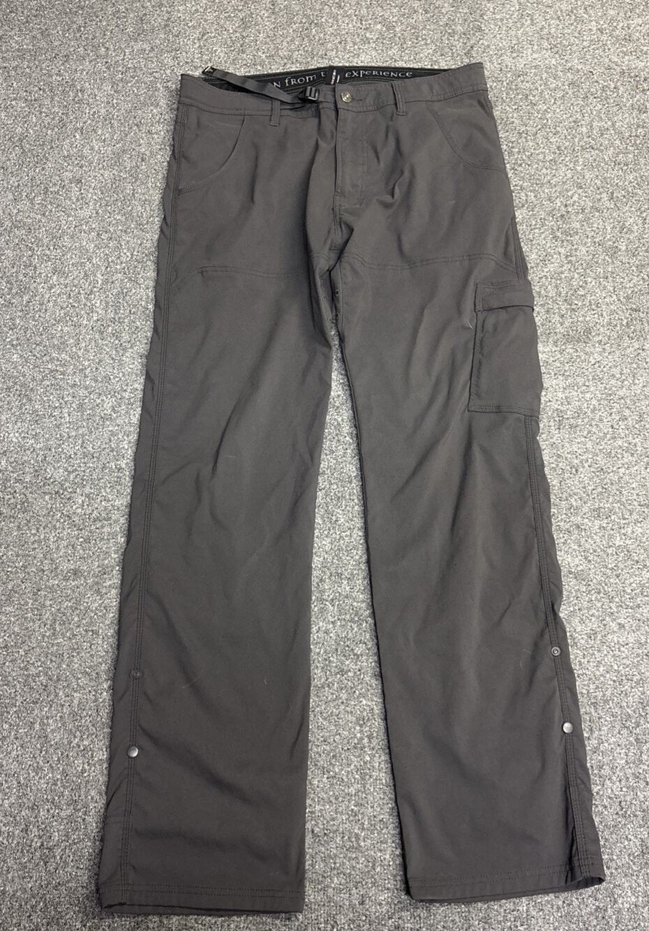 PrAna Stretch Zion Hiking Pants Mens 36x34 Grey Cargo Built-in Belt